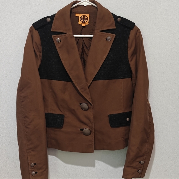 Y2K Tory Burch Tweed Blazer Small Size 6 Micha Brown Black Pockets - Picture 1 of 7